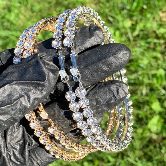 Extra Large Diamond Hoop Earrings. - Picture 2 of 7